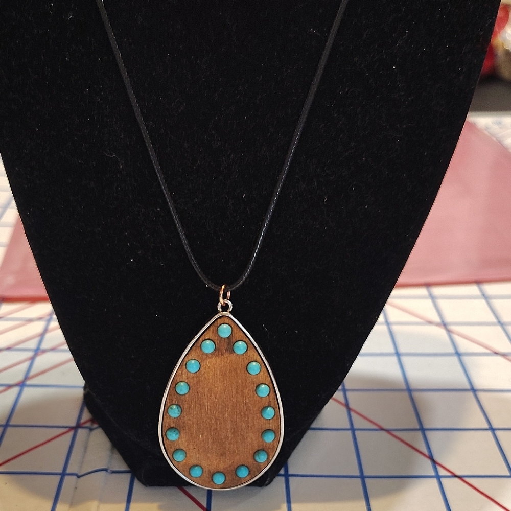 Bohemian Blue and Brown Disc Pendant Necklace
